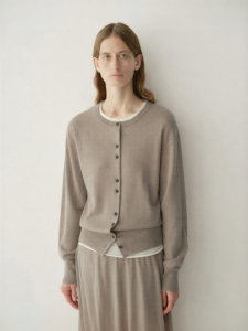 INSIS FEMME | Wool Silk Blend Elegant Round Neck Asymmetric Buttoned Womens Knit Cardigan