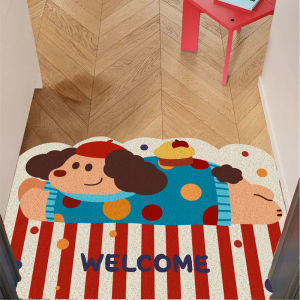 American Retro Door Mat Cartoon Doggies Non-Slip Door Entrance Rug Customizable Size Long Rectangle PVC Material Easy Clean