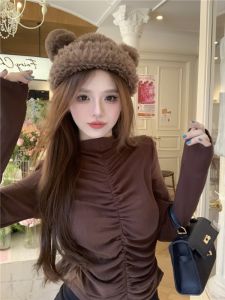 GUZILIAN | Slim Fit Long Sleeve T-Shirt Half High Collar Autumn Winter New Style Korean Version Commute Style Base Layer Outerwear Shirt