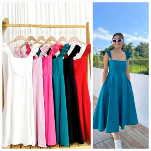 Casual Plain Color Ruffle Sleeveless Dress - xs to large - classy and elegant - timeless classic - timeless piece - casual office or party - classic piece - super kapal ng tela - hindi kayo magsisi - our aim is to produce quality clothes - premium fa