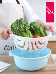 Innovative Double Layer Plastic Drain Basket Kitchen Sink Vegetable Washer Fruit Basket Home Use Simple Creative Design