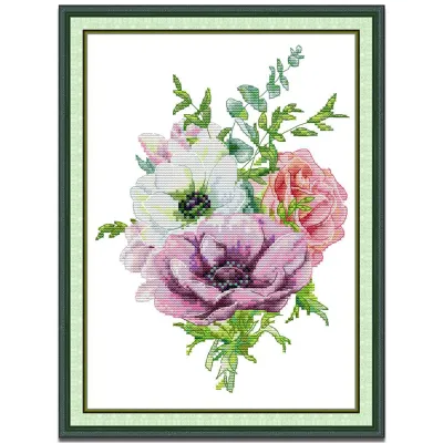 Cross Stitch Set Flower Full Kit with Pattern 14/11CT