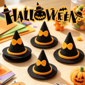 10Pcs Small Halloween Witch Hats DIY Costume Accessories Bouquet Wine Bottle Decorations