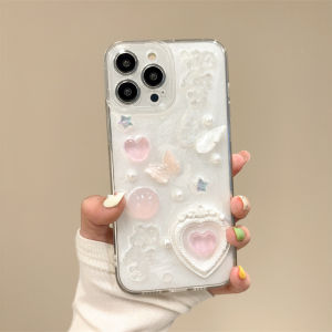 Cute Pink Heart Frame Phone Case for   15 pro Max Full Lens Protection Girl Style Protective Cover Butterfly Trend Brand