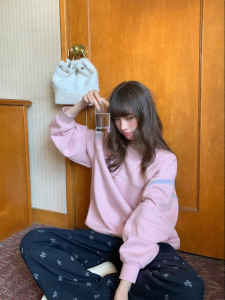 NIHAOKANONG | Áo Hoodie cổ tròn màu khối dáng rộng