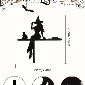 CIFbuy | CIFBUY Iron Art Wall Decor Black Cat Riding Broomstick 2D Flat Corner Sign for Living Room Bedroom Home Decoration Ornament