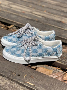 Supstorm American Style Canvas Shoes Mens Streetwear Summer Low Top Tie-Dye Denim Blue Plaid Fringe Camouflage Casual Board Shoes