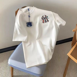 Summer 2025 Mens Fashionable Short Sleeve T-Shirt Letter Print High-end Design Geometric Pattern round Neck Loose Fit UPF100+