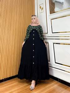 Gamis veve kancing kombinasi | gamis terbaru bahan rayon jumbo