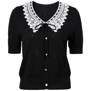 MY TENO | Elegant Black Lace Knitwear Short Sleeve Womens Fashion Summer New Style Midi Dress Slimming Effect Polyester Fiber My Teno