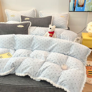 Kiss Dear | Mix and Match Polka Dot Faux Fur Milk Velvet 4-Piece Set