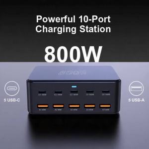 Sạc Nhanh GaN USB-C 800W Trạm Sạc 10 Cổng Hỗ Trợ 100W PD3.0 PPS QC3.0 Dành Cho iPhone 16/15 Samsung MacBook Pro Laptop Máy Tính Bảng
