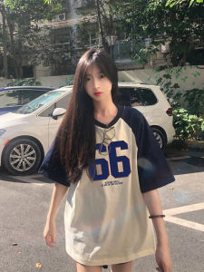 เสื้อยืดแขนสั้นผู้หญิงสไตล์อเมริกันหลวมๆ ผ้าฝ้ายแท้ ทรงหลวม แขนสั้น ฤดูร้อน 2025 เสื้อตัวบนกีฬาแขนยาวปานกลางใหม่