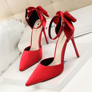 VRAIEMODE High-Heeled Shoes Thin Heels Women Pumps Bow Heeled Sandals Closed Toe Pointed Toe Ladies Wedding Shoes High Heels