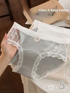 Miiow | Pure Cotton Antibacterial Lace Underwear Womens Mid-Waist Seamless No Butt Squeezing Youth Triangle Panties Cat Human Style