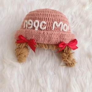 MŨ LEN BÉ GÁI MÀU HỒNG KÈM NƠ XINH XẮN