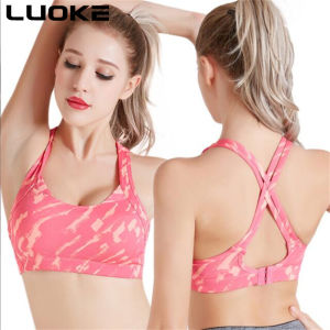 LUOKE  Womens Crossback Sports Bras Fixed Pads Seamless Med Support for Yoga Gym Workout Fitness
