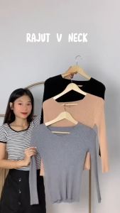 AJWShop Inner Rajut V Neck Lengan Panjang Import Bahan Premium Tebal dan Adem | Atasan Wanita Rajut V-Neck | Atasan Korean
