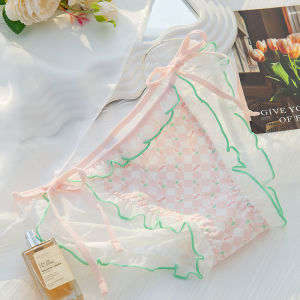 Sweet Floral Lace Edge Triangle Panties Womens Butt Covering Light Weight Summer Underwear Polyester Fabric Girls Knickers