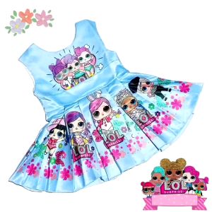 DRESS ANAK LOL BLUE SATIN PRINTING
