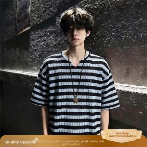 ZHUOCAN | American Colorblock Stripe V-neck Breathable T-shirt
