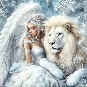 Huacan Girl Portrait Diamond Painting Lion Animal Diamond Mosaic New Collection 2025 Picture Of Rhinestones