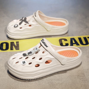 Womens Summer Soft Bottom Anti-Slip Hole Hole Shoes Dissolving Slippers Beachwear Half Slip Roman Style Flat Heel EVA Material