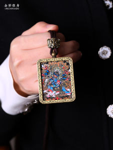 Tibetan Thangka Pendant Lucky Charm Necklace Yellow Wealth Deity Black Wealth Deity Gau Box Year of Birth Protector Buddha Amulet