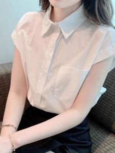 Casual Loose Summer New Polo Collar Fly Sleeve Chiffon Shirt Women Versatile Simple Elegance Top Fashionable Inner Wear Short Sleeve