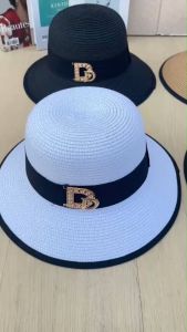 m&y shop หมวกสานทรงกลม แต่งตัวอักษร D สินค้าพร้อมส่งจากไทย A053
