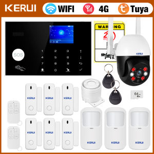Kerui | KERUI G34 4G/WiFi Home Alarm System with 3 Wired Zones Temperature Humidity Display Wireless Burglar System for Home/Garage