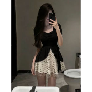 SENWA | French Style Polka Dot A-line Short Dress