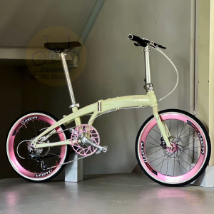 💛🌸 Folding Bike Fnhon Tornado 22” • 𝗠𝗥𝗧/𝗕𝘂𝘀-𝗙𝗿𝗶𝗲𝗻𝗱𝗹𝘆 Shimano 9s 𝗙𝗿𝗲𝗲𝗯𝗶𝗲𝘀 Litepro 𝗟𝗶𝗴𝗵𝘁𝘄𝗲𝗶𝗴𝗵𝘁 Beige Haooi Wheels Java Neo Foldie Sgfoldies Adult Bicycle Pink Wheels