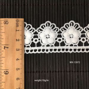 Dây ruy băng bằng vải chỉ trắng họa tiết hình bông hoa màu trắng dùng trang trí váy áo WX-13972 35mm (/meter)