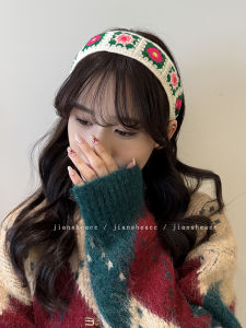 Knitted Wide Edge Wool Flower Hairband Womens New 2024 Autumn Winter Face Washing Hairband Bangs Pressing Card Hair Ties