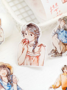 Băng Keo Giấy Dán Mùa Xuân Thu Đông Hè Four Seasons Echo Character Cutting Paper Tape Hand-drawn Retro Sticker Bé Gái Material Collage