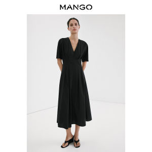 Mango | V-neck Lyocell Blend Black Dress
