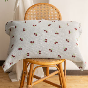 Pure Cotton Gauze Pillowcase with Cute Cherry Pattern Breathable Diagonal Stripe Single Person Sweat Absorbent Home Use