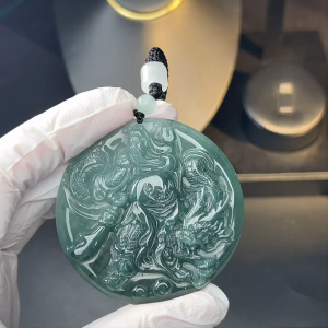 TIMESWIND Natural Authentic A-type Jade Zodiac Dragon Guan Gong Round Pendant Women Men Necklace for Gift with Certificate