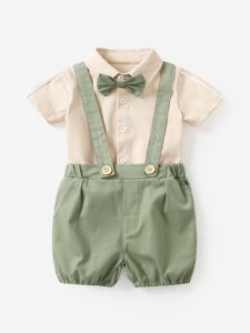 Nguyên Chất Cotton Vải Bông Tay Ngắn Em Bé Bộ Đồ Liền Thân Quý Ông Đi Chơi Quần Short Quần Đùi Sơ Sinh Mùa Hè Em Bé Quần Áo Thoáng Khí Quần Yếm Dành Cho 3-18 Tháng