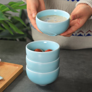 Pure Color Ceramic Porcelain Soup Bowl Rice Bowl Small Bowl Constricted Opening Chinese Style Dining Utensils Household Bowls