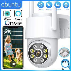 4MP 2K PTZ WiFi กล้อง ICsee HD กล้องเฝ้าระวังกลางแจ้ง IP66 กันน้ํา Night Vision Human Detection Alert Home Security CAM