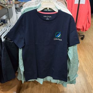 Nautica Mens Pure Cotton round Neck Short Sleeve T-shirt Casual Daily Wear Logo Chest Badge American Casual Style Spring Autumn