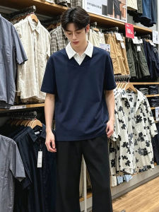 ZHUOCAN | Áo Thun Hai Mảnh cổ V Retro Quai Ngang Navy Illusion