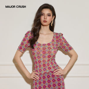 Floral and Patterned Square Neck Slimming Dress Set