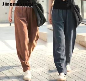 IRENASTORY Plus Size Pants for Women Cotton Slacks Elastic Waist High Waist Chinos Pants Loose Relaxed Casual Slacks