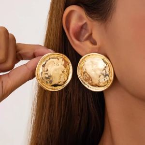 Ingemark | Ingemark Retro Simple Rotundity Texture Stud Earrings for Women 2026 New Trend Gold Color Metal Piercing Earrings Party Jewelry