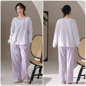 MiiOW | Pure Cotton Sleepwear Long Sleeve Home Clothes Set For Women Elegant Sweet New Chinese Style V-neck Lantern Sleeve Dress
