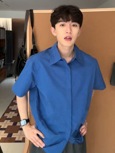 Klein Blue Pure Cotton Short Sleeve Stylish Summer Mens Shirt