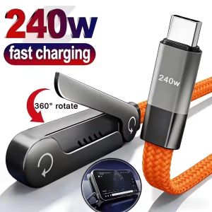 2-In-1 Invisible Bracket Charging Cable 240W Nylon Braid Fast Charging Data Cable Built-In Phone Stand Multi-Strand